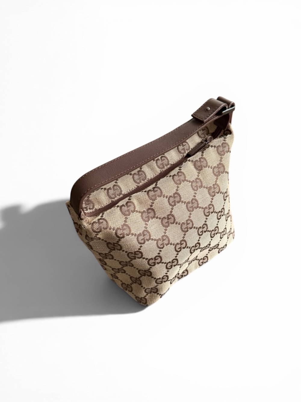 Vintage Gucci GG Canvas Pochette Mini Bag Vanity / Brown Leather - Picture 3 of 12